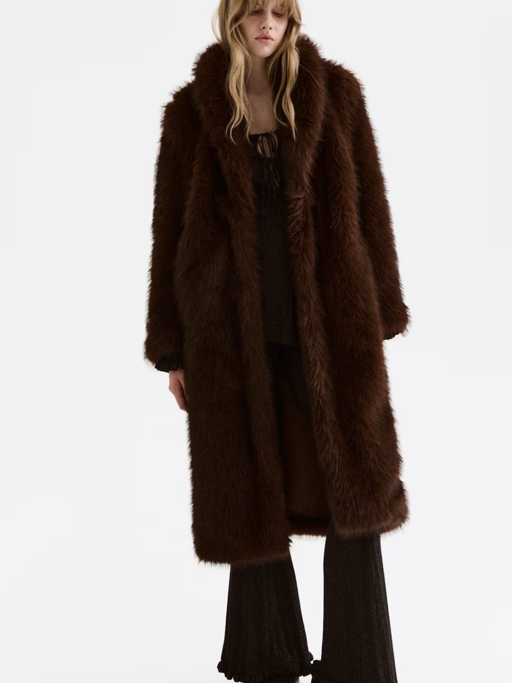 H&M Dark Brown Faux Fur Long Coat